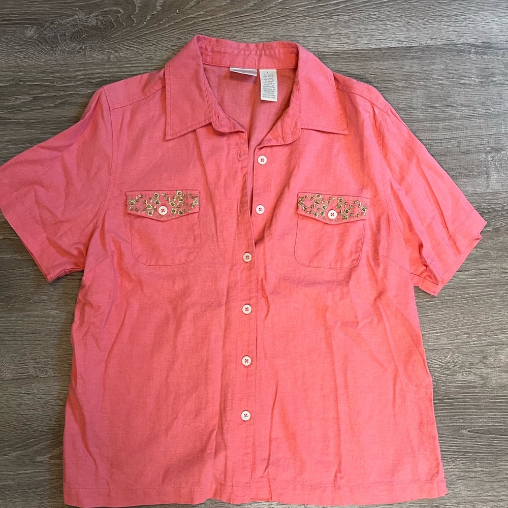 Erika Coral Button-Up Shirt